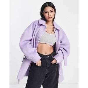 NEW Topshop Purple Ovoid Sleeve Belted Shacket Coat Size 6